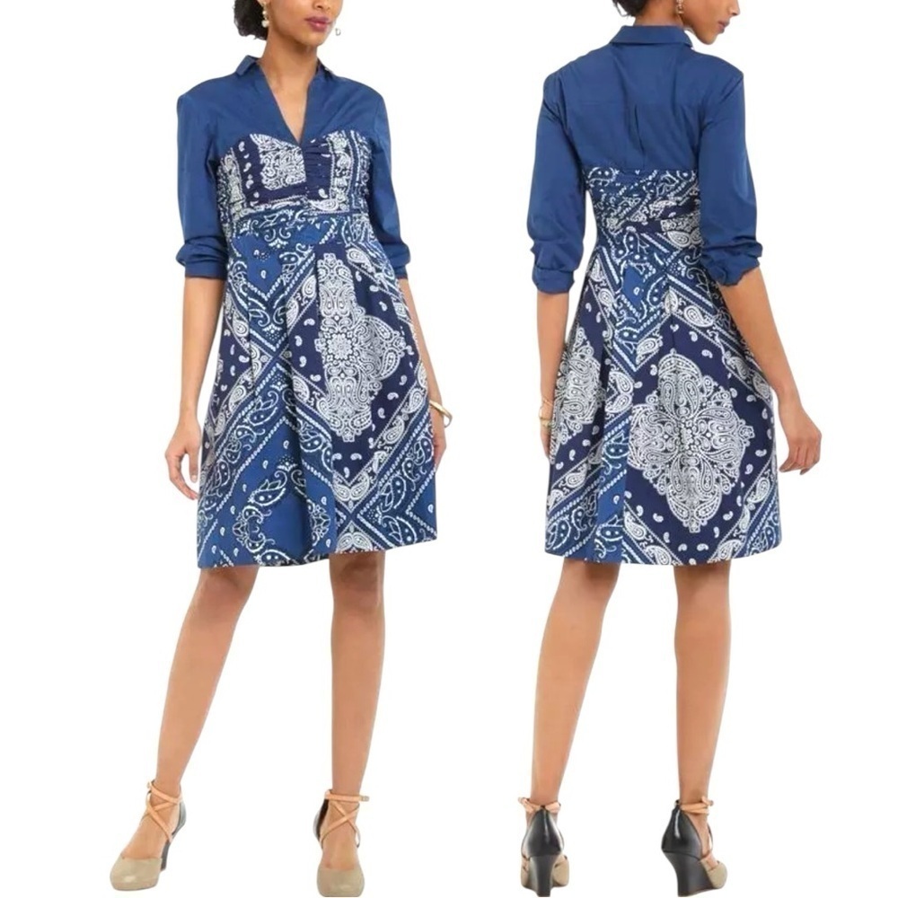 ANTHROPOLOGIE HOLDING HORSES PAISLEY BANDANA COTTON COWGIRL WESTERN SHIRT DRESS